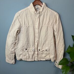 Christian Siriano Light Beige Linen Lyocell Blend Snap Jacket. Size Medium